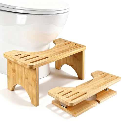 Tmefoy Tabouret Toilette Antidérapant, Marche Pied Toilette Ergonomique pour Soulager la Constipation, Tabouret WC en Bambou Pliable et Portable pour Améliorer Le Transit Intestinal