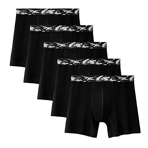 AORGSVI 5 Pack Men's Long Leg Boxer Briefs, Soft and Breathable Cotton Underwear for Men