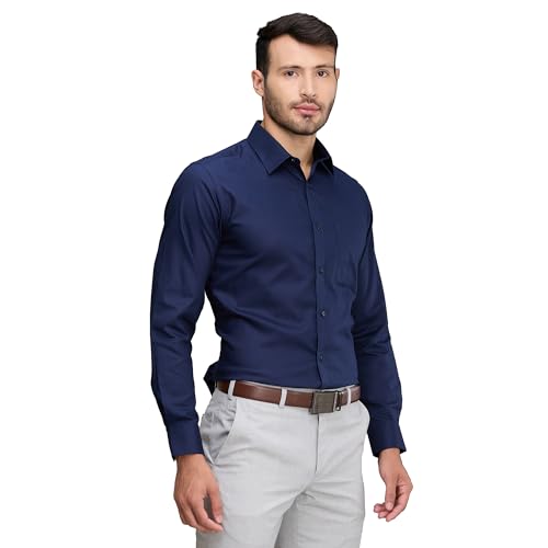 Image of Raymond Men's Slim Fit Solid Pattern Pure Cotton Full Sleeve Semi Cut Away Collar Formal Shirt