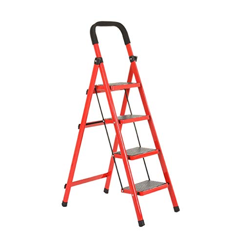 VIROYA Échelles, Escabeaux D'ingénierie, Escabeaux en Fer Rouge Échelle À Quatre Marches Non Isolée - 70 X 140 Cm - Matériau en Fer/pour L'intérieur, L'extérieur pour Couper Les Feuilles,Rouge,70