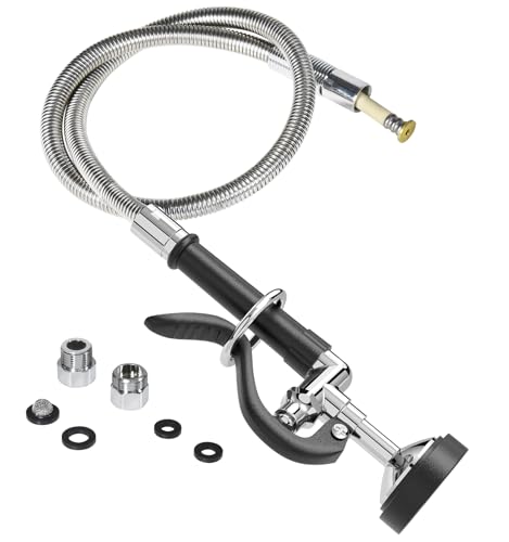 BESTJEEF Pre Rinse Sprayer Commercial with 45 Stainless Steel Hose 1.42 GPM Commercial Sink Sprayer High-Pressure Dish Spray for Restaurant Use Sink Spray Nozzle with Adapters (Black)