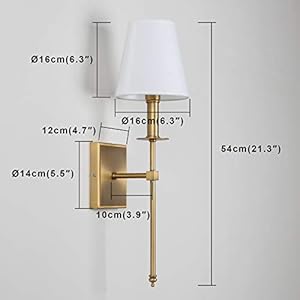 PERMO Single Classic Rustic Industrial Wall Sconce Lighting Fixture with Flared White Textile Lamp Shade and Antique Brass Tapered Column Stand,Hardwired,E26 Base PERMO Single Classic Rustic Industrial Wall Sconce Lighting Fixture with Flared White Textile Lamp Shade and Antique Brass Tapered Column StandHardwiredE26 Base