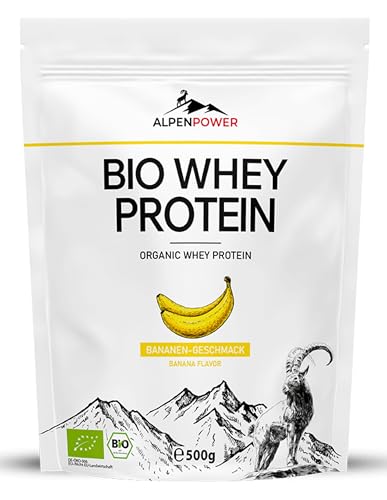AlpenPower BIO WHEY Protein Banane 500 g - 100% natürliche Zutaten & ohne Zusatzstoffe - Hochwertiges CFM Eiweiß-Pulver aus bester Bio-Alpenmilch