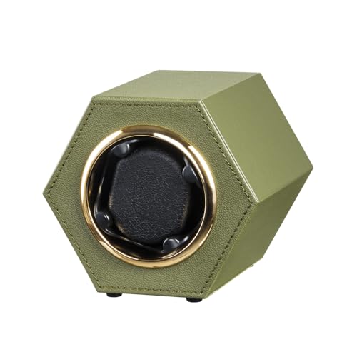 LINGFANSTORE Automatic Single Watch Winder with Quiet Japanese Motor,Premium Leather Exterior and Soft Flexible Watch Pillows for Men's and Women's Watches (Avocado green-147D)