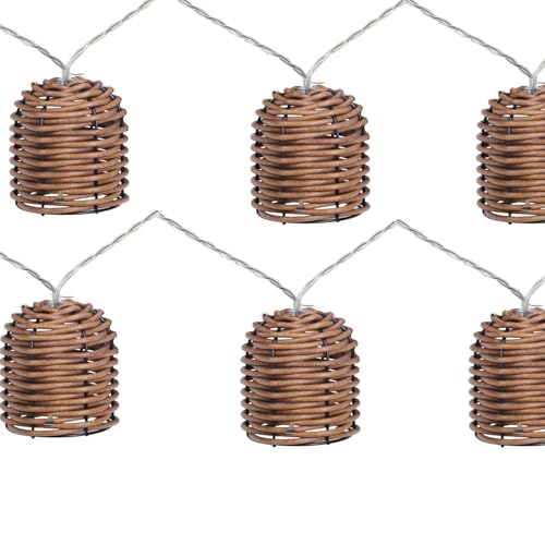 realideas Decorative Lantern Rattan String Lights - 15LEDs/15FT Rattan Wire Ball Style, Battery Operated Indoor Outdoor Waterproof Patio String Light for Home Pergola Porch Party Backyard Camping