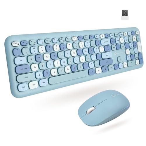 Image of X9 Performance Colorful Keyboard and Mouse Combo - 2.4G Wireless Connectivity - Transform Your Space with Cute Wireless Keyboard and Mouse Set (110 Keys and 18 Shortcuts) - for PC and Chrome - Blue