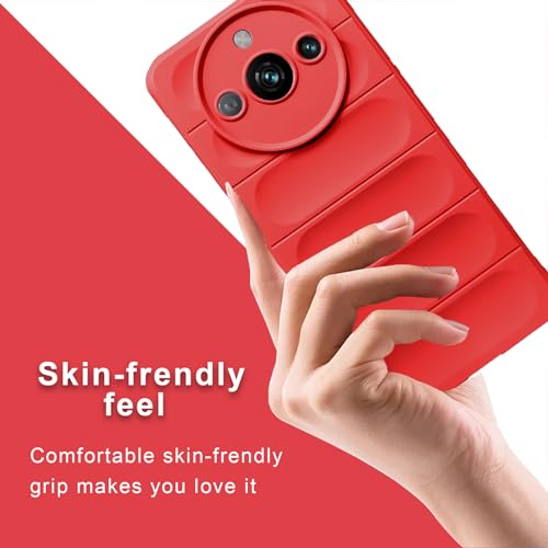 Image of A rtistque Liquid Silicone Stripes Back Cover Case for Realme Narzo 60 5G | with Camera Protection | with Inner Fabric | Anti Slip Grip | AirBag Case - Red
