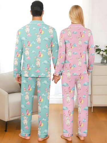Couple Easter Day Pajamas Loungewear Sets Sleepwear Button-Down Pj Set Rabbit Eggs 2 Piece Pjs Loung Set with Pockets4