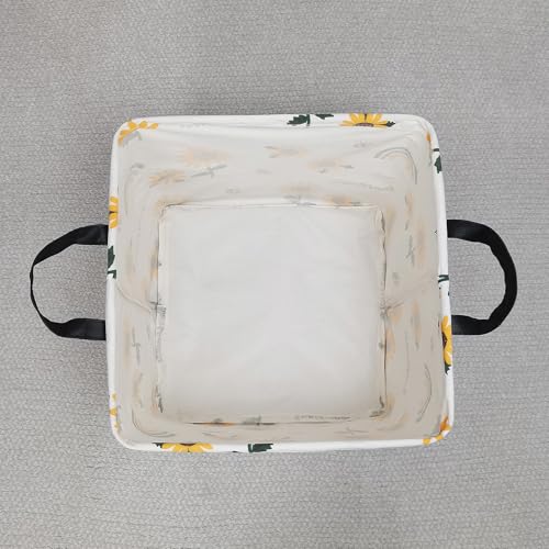 Image of Square Storage Baskets Children Shelves Gift Toy Organizer Room Sunflower | Laundry Hamper Collapse Canvas with Handles for Organizing Home Kitchen Children Toys Office Closet Shelf