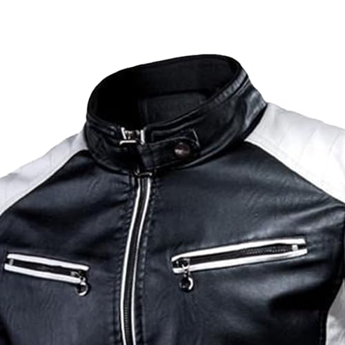 Men's Faux Zip-Up Slim Armor Leather Jacket Stand Collar PU Motorcycle Biker Outerwear Long Sleeve Coat Jackets2