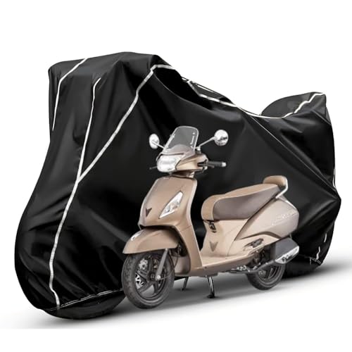 Image of Waterproof Bike Body Cover Compatible with Tvs Jupiter Dustproof Scratchproof - Motorcycle Cover for Two Wheeler, Outdoor Full Cover with UV, Duty, Rain Protection (Black & White) R1