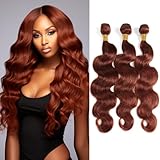 Reddish Brown Body Wave Bundles Human Hair Color 33 Bundles Human Hair Copper Red Brown Body Wave Bundles Double Weft Wet and Wavy Bundles Silky and Soft for Black Women 8 10 12 Inch 3 Bundles