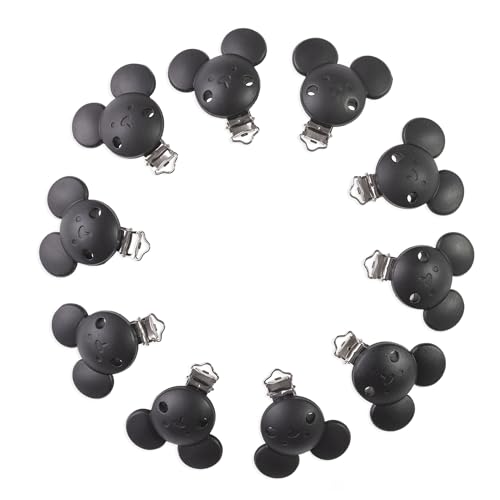 BEBEMOON - Clips de silicona - Pinzas para Chupete - Sujeta chupetes - Pinzas chupete personalizado con agujero antiasfixia (RATÓN 10 UDS)
