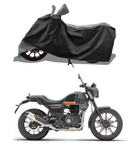 Image of All Weather Bike Cover for RE Scram 440 Bike Cover with Water-Resistant and Dust Proof Premium 190T Fabric Grey Stripe