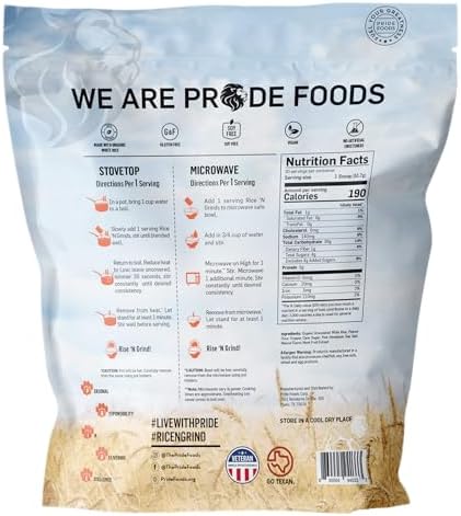 Pride Foods Rice 'N Grinds Hot Cereal - Gluten-Free, Non-GMO, Vegan-Friendly, Natural Rice Breakfast, Quick & Easy Hot Meal, Low-Fat Comfort Food, 30 Servings, Creamy Peanut Butter