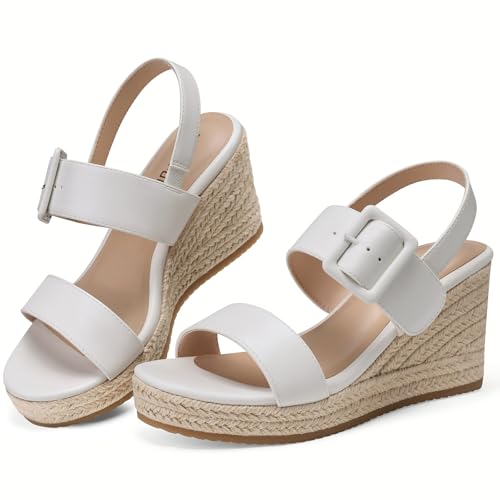 Image of TEMOFON Espadrilles Wedge Sandals for Women: Slip On Elastic Ankle Strap Platform Sandals Dressy Comfortable Summer Wedges Heels Shoes