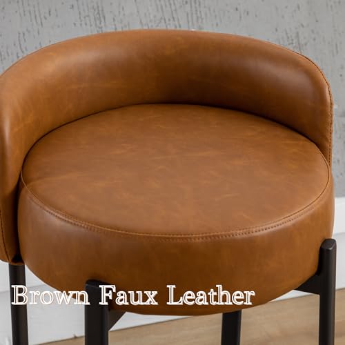 Image of CIMOTA Bar Stools Set of 4, PU Leather Counter Height Barstools with Low Back and Black Thickened Metal Legs, 26 Inch Modern Island Chairs for Kitchen Island, Bar(Brown, 4Pcs 26 inch Counter Stools)