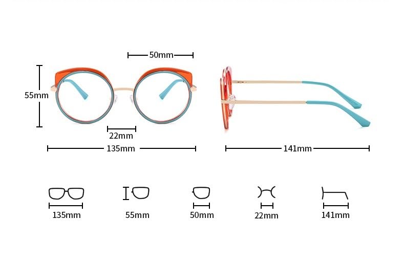 Lunettes de Lecture Rondes Anti-Fatigue, Anti-lumière Bleue, Verres Plats incassables, Miroir(C2,1.50)