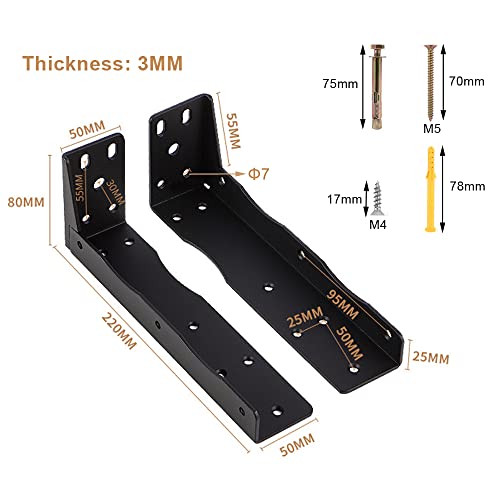 2 Pack 9" Floating Cabinet Brackets Shelf Support Heavy Duty Hardware Corner Brace Support Metal Joint Angle Wall Mounted Industrial Hidden Shelving Strengthen Supports For Cabinets Shelves Countertop #TOP1