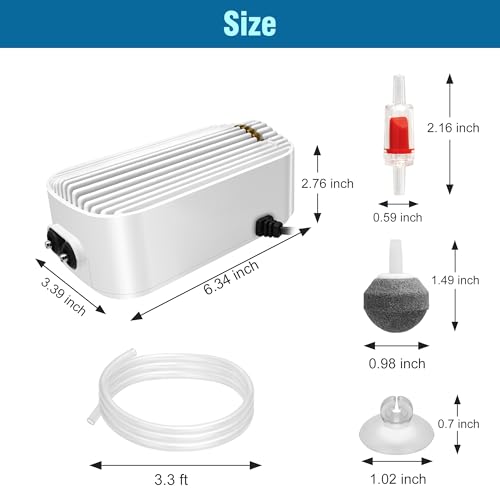 Image of Quiet Aquarium Air Pump 9W Fish Tank Oxygen Aerator Pump with Air Stone Airline Tubing Check Valve Aquarium Bubbler for 160-300 Gallon Fish Tanks