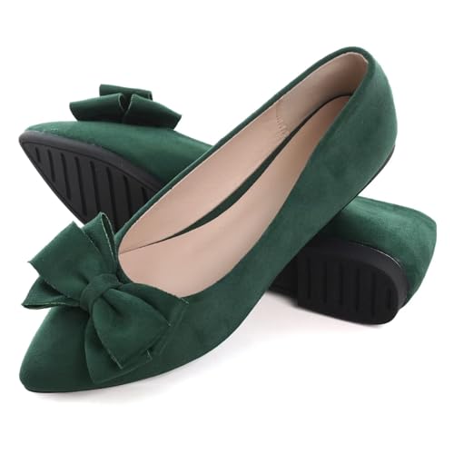Image of SAILING LU Womens Bowknot Ballet Flats Pointy Toe Suede | Casual Flat Shoes, Dressy Wear to Work, Moccasins, Slip-Ons