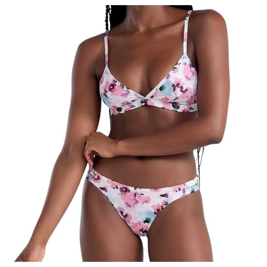 SHE BY MASH Biquini Top Triângulo Bojo Removível Praia Verão Flora, Rosa Claro, M