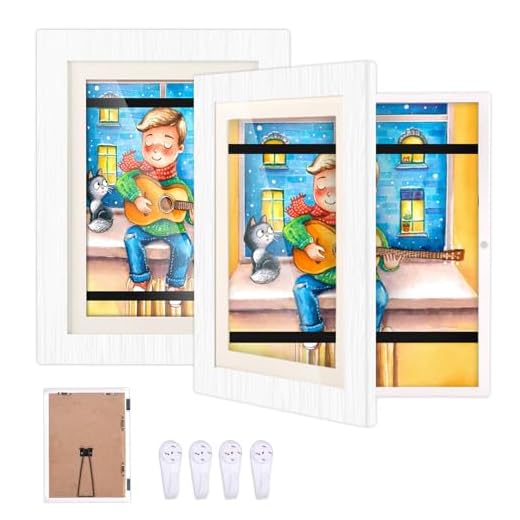 LZDMY Marco Dibujos Infantiles, Cuadros para Dibujos de Niños con Apertura Frontal, 35x26cm Cuadros Arte Plegable Portafotos A4 Cambiar Hasta 50-150 Hojas, Regalos para Niños (2 Piezas, Blanco)