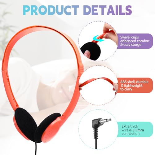 Image of Konohan 30 Pack Headphones Bulk Classroom Headphones, Macaron, Classic