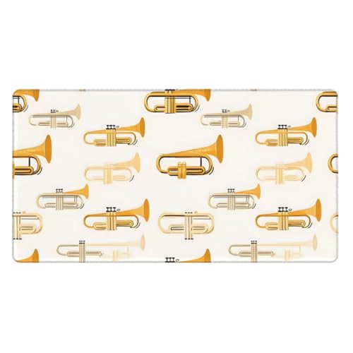Grand tapis de souris de jeu au design saxophone jaune rétro finition bords cousus haut de gamme