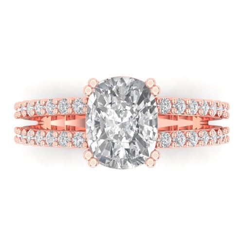 Clara Pucci 3.96 Ct Brilliant Cushion Cut Zircon 14K Rose Gold Solitaire W/Accents Bridal Wedding Anniversary Dainty Designer Ring