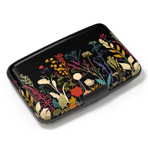 Image of Card Holder Credit Cards Holder for Women RFID wallet women Business Card Holder Wallet Mini Aluminum Card Wallet RFID Blocking Slim Metal Hard Card for Women, Beautiful Flowers and Plants