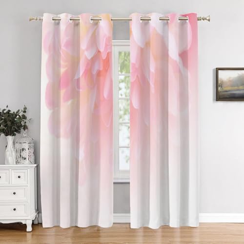 BaoNews Beautiful Flowers Color Pink Floral Plant Bedroom Curtains,Soft Pastel Blackout Polyester Grommet Window Treatment Drapes for Living Room, 2 Panels 52X84 Inches