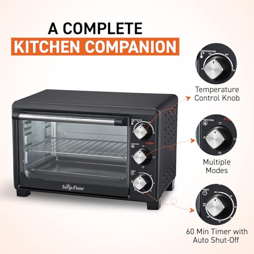 Image of Surya Flame Oven Toaster Griller With ISI Marked (OTG) - 21 litres, Black, Auto-Shut Off, Heat-Resistant Tempered Glass, Multi-Stage Heat Selection | Bake, Grill, Roast | Easy clean