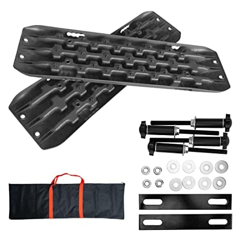 CStern Recovery Board Emergency Rescue Tire Ladder Anti Skid Pad Non Slip Plate Traction Tracks Grip Mats 2 Pcs Black for Off-Road Wheel Tyre Ice Mud Sand Snow Trapped Vehicle Self-help Cover