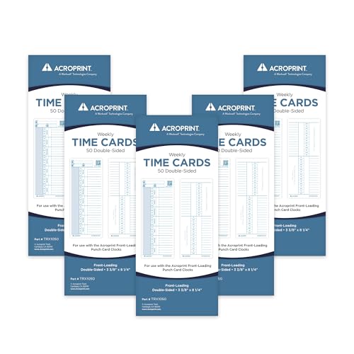 Acroprint Totalizing Payroll Recorder Time Cards ES/Green, Pack of 250 Cards, 09-9116-250