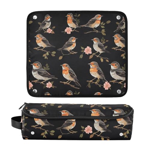 Cute Birds Black 2 in 1 Hair Tools Organizer with Removable Heat Resistant Mat Portable Travel Carrying Case for Curling Iron Straightener Flat Hair Dryer Hair Accessories Organizer miniatura 3