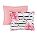 Comfort Spaces Zoe Comforter Set Printed Striped Floral Design with Faux Long Fur Decorative Pillow Bedding, Pink, Twin/TwinXL, 3 Piece