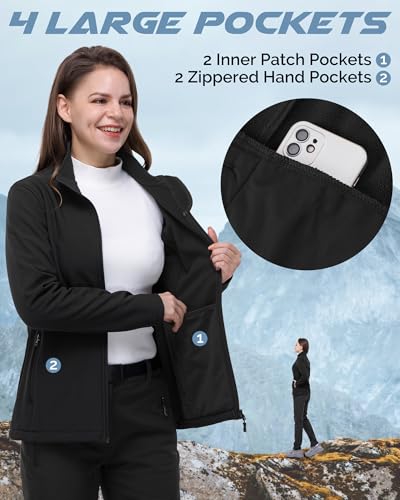 33,000ft Women's Lightweight Softshell Jacket Fleece Lined Windbreaker Waterproof Warm Jacket for Running Golf Hiking4