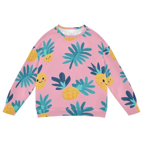 JUNZAN Cute Cartoon Pineapples Pink Big Girls Hooded Sweatshirt Long Sleeve Kids Hoodies Boys Party 4T