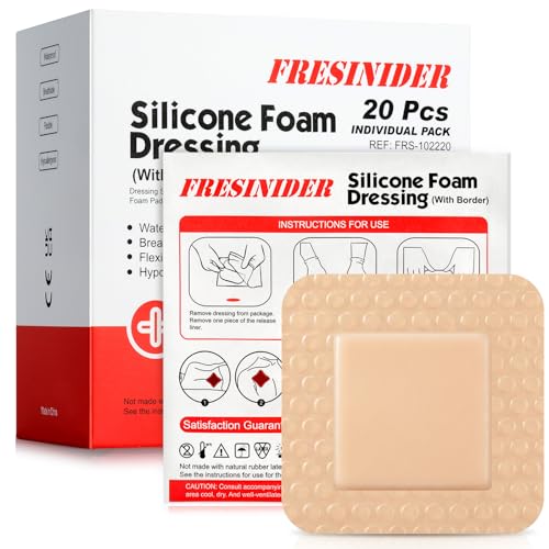 FRESINIDER Silicone Foam Dressing with Adhesive Border 20 Pack 2 x 2 Small Foam Wound Dressings Gentle Silicone Adhesion Breathable & Comfortable for Minor Cuts Burns & Post-Surgical Care