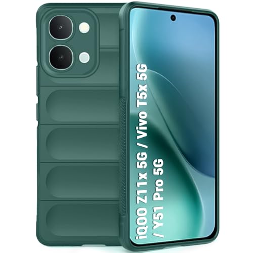 Image of TheGiftKart Liquid Silicon Back Cover Case for iQOO Z11x 5G / Vivo T5x 5G / Y51 Pro 5G | Shockproof Military Grade Protection | Micro-Fibre Cloth On Inner Side | Anti-Slip Grip for Cover (TPU, Green)