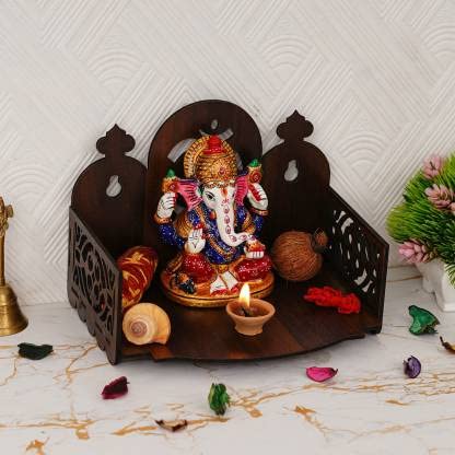 CAPIO ART Engineered Wood Hanging Pooja Temple Stylish Wall Mounted Wooden Mandir for Puja Room Devghar Stand for Home - Brown
