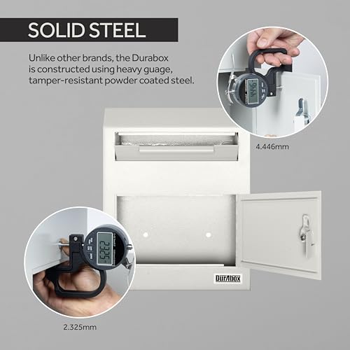 Image of Durabox Drop Box Deposit Safe 12 x 4 x 15 inch Heavy Duty Steel Wall Mount Mailbox for Mail, Letters, Checks, Keys, Cash and more for Home, Office & Commercial Use (W500) (Gray)