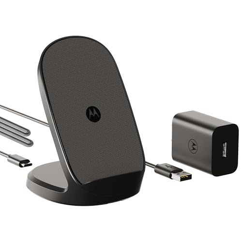 Motorola TurboPower 15W Wireless Stand + 33W Charger + Long 6.6ft and 3.3ft USB-A to USB-C Cables