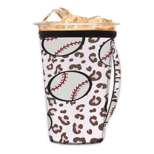 Abstract Baseball Leopard Print M Reusable Iced Insulator Coffee Sleeves Neoprene Insulated Sleeves With Handle Coffee Sleeves for Iced Coffee Cups Drinks