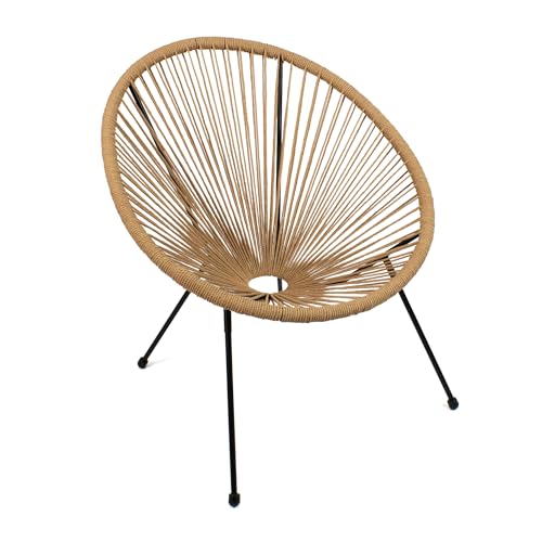 THE SECRET HOME - Silla Acapulco en Ratán para Jardín - Silla de Acero - Asiento de Exterior para Balcón, Terraza y Jardín (Natural)