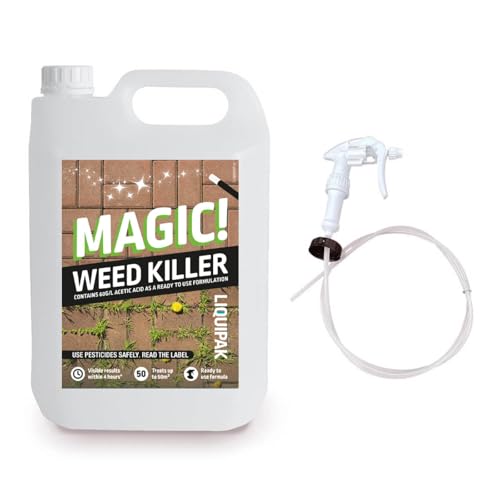 Liquipak Magic Weed Killer 5 Litres - Glyphosate-Free Fast-Acting Formula Safe for Pets & Children Once Dry Ready-to-Use Weed Control for Patios Paths Driveways & More - Includes Hose Trigger