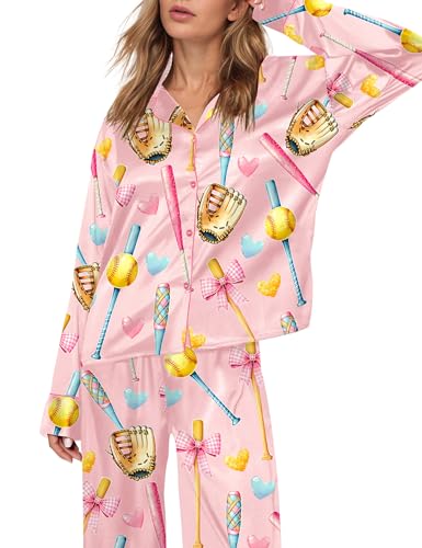 Image of SHESHOW Satin Pajamas for Women Set Long Sleeve Button Down Sleepwear 2 Piece Nightwear Women Pjs Sets Size XS-XXL