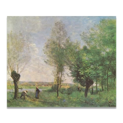 Tableau Paysage Barbizon en toile Coubron vintage 80x96cm sans cadre
