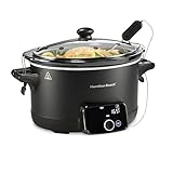 Hamilton Beach Ready, Set, Dinner Programmable Slow Cooker 6 Quart With Temperature Probe, Defrost Function, Clip-Tight Lid For Mess-Free Travel, Dishwasher-Safe Stoneware Crock, Matte Black (33868)